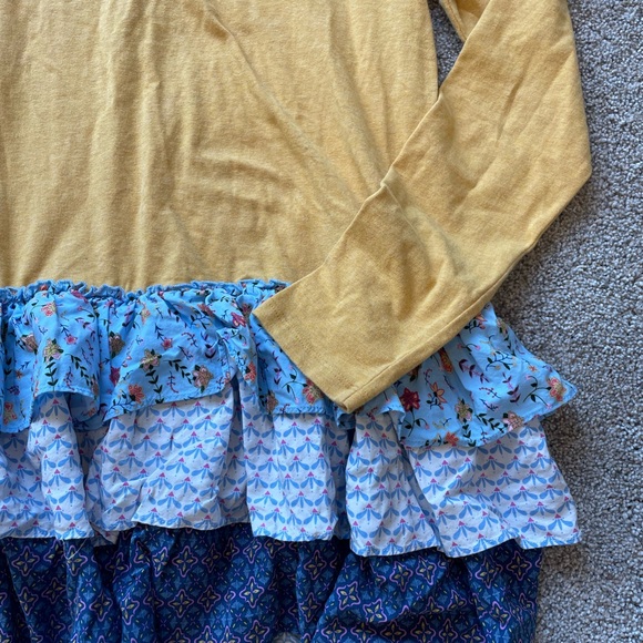 Womens Mustard Matilda Jane Sleeve Top with Blue Ruffle Hem- Size Medium - Picture 2 of 4